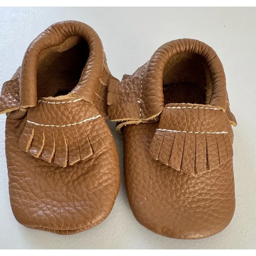 Baby Moccasins Infant Unisex Crib Shoe Leather Brown Fringe NWOT